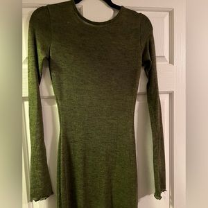 Military Green Curly hem Knit Maxi dress